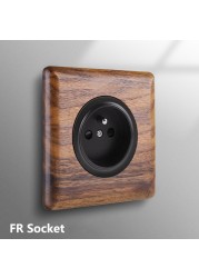 Avoir Black Walnut Solid Wood Wall Light Switches With LED Indicator Toggle Switch 1 2 3 4 Gang 2 Way EU French Electrical Socket