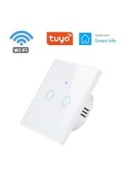 1pc Wall Touch Switch 1/2/3 Gang, EU Type WiFi Smart Glass Panel Switch Tuya App Remote Control, Work with Alexa Google Home