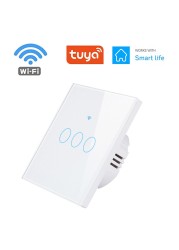 1pc Wall Touch Switch 1/2/3 Gang, EU Type WiFi Smart Glass Panel Switch Tuya App Remote Control, Work with Alexa Google Home