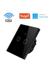 1pc Wall Touch Switch 1/2/3 Gang, EU Type WiFi Smart Glass Panel Switch Tuya App Remote Control, Work with Alexa Google Home