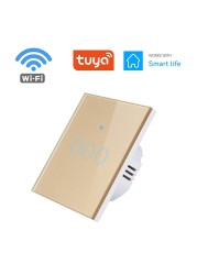 1pc Wall Touch Switch 1/2/3 Gang, EU Type WiFi Smart Glass Panel Switch Tuya App Remote Control, Work with Alexa Google Home