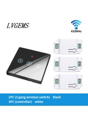 Wireless Switch with Touch Glass Panel, 1/2/3 Button, RF433Mhz, Smart Home Improvement, Wireless Remote Control, Controller, 90-240V