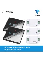 Wireless Switch with Touch Glass Panel, 1/2/3 Button, RF433Mhz, Smart Home Improvement, Wireless Remote Control, Controller, 90-240V