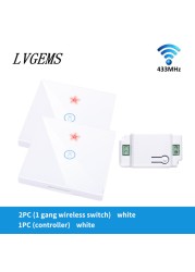 Wireless Switch with Touch Glass Panel, 1/2/3 Button, RF433Mhz, Smart Home Improvement, Wireless Remote Control, Controller, 90-240V