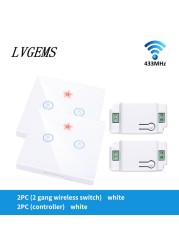 Wireless Switch with Touch Glass Panel, 1/2/3 Button, RF433Mhz, Smart Home Improvement, Wireless Remote Control, Controller, 90-240V