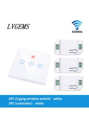 Wireless Switch with Touch Glass Panel, 1/2/3 Button, RF433Mhz, Smart Home Improvement, Wireless Remote Control, Controller, 90-240V