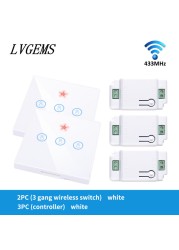 Wireless Switch with Touch Glass Panel, 1/2/3 Button, RF433Mhz, Smart Home Improvement, Wireless Remote Control, Controller, 90-240V