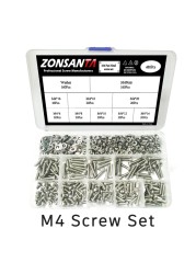 ZONSANTA 480/660pcs Cross Round Head Screw Set M2 M2.5 M3 M4 Ring Nut Stainless Steel Screw Phillips Head Machine Screw