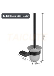 TAICUTE Black Bathroom Accessories Hardware Sets Premium Steel Towel Rack Bar Hook Paper Roll Holder Toilet Brush