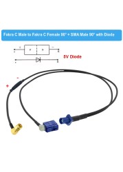 Fakra C-Splitter Cable Male to Dual Right Angle Y Type Diode RG174 Pigtail Car GPS Antenna Extension Cable