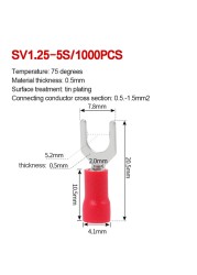 1000pcs SV 1.25 2 3.5-(3 4 5 6) Insulated Wire Terminals Electrical Lug Crimp Terminal 1.5-2.5mm-4mm 16-14 awg