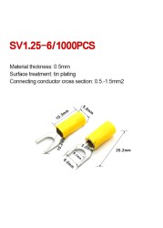 1000pcs SV 1.25 2 3.5-(3 4 5 6) Insulated Wire Terminals Electrical Lug Crimp Terminal 1.5-2.5mm-4mm 16-14 awg