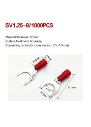 1000pcs SV 1.25 2 3.5-(3 4 5 6) Insulated Wire Terminals Electrical Lug Crimp Terminal 1.5-2.5mm-4mm 16-14 awg