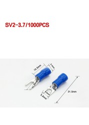 1000pcs SV 1.25 2 3.5-(3 4 5 6) Insulated Wire Terminals Electrical Lug Crimp Terminal 1.5-2.5mm-4mm 16-14 awg