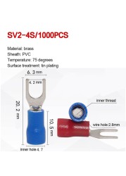 1000pcs SV 1.25 2 3.5-(3 4 5 6) Insulated Wire Terminals Electrical Lug Crimp Terminal 1.5-2.5mm-4mm 16-14 awg