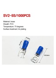 1000pcs SV 1.25 2 3.5-(3 4 5 6) Insulated Wire Terminals Electrical Lug Crimp Terminal 1.5-2.5mm-4mm 16-14 awg