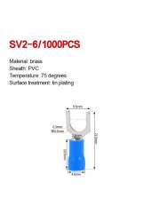 1000pcs SV 1.25 2 3.5-(3 4 5 6) Insulated Wire Terminals Electrical Lug Crimp Terminal 1.5-2.5mm-4mm 16-14 awg