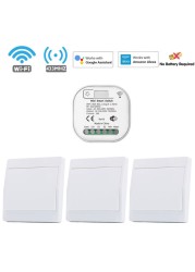 Tuya Smart WiFi and Rf Light Switch 433MHz Kinetic Wall Switch No Battery Needed Wireless Remote Control Timing 220V 16A for Alexa