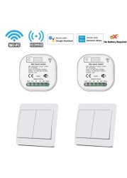 Tuya Smart WiFi and Rf Light Switch 433MHz Kinetic Wall Switch No Battery Needed Wireless Remote Control Timing 220V 16A for Alexa