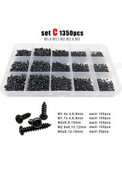 Round Head Wood Screws Set 700 or 2010pcs M1 M1.2 M1.4 M1.7 M2 M3 M4 Black Steel Small Cross