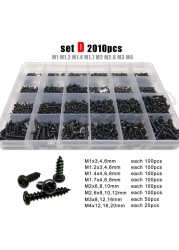 Round Head Wood Screws Set 700 or 2010pcs M1 M1.2 M1.4 M1.7 M2 M3 M4 Black Steel Small Cross