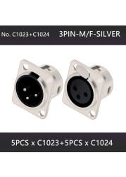 10pcs 3/4/5 Pins XLR Male Plug Female Socket Connector, Panel Mount, Zinc Alloy Shell Brass Connections, Silver and Black Housing