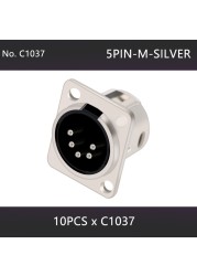 10pcs 3/4/5 Pins XLR Male Plug Female Socket Connector, Panel Mount, Zinc Alloy Shell Brass Connections, Silver and Black Housing