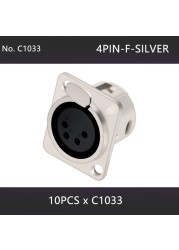 10pcs 3/4/5 Pins XLR Male Plug Female Socket Connector, Panel Mount, Zinc Alloy Shell Brass Connections, Silver and Black Housing