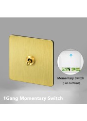 Avoir Gold Wall Light Switch Lever Brass 2 Way Run Off Curtain Momentary Switch Stainless Steel 220V Led Dimmer Usb EU FR Sockets