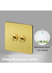 Avoir Gold Wall Light Switch Lever Brass 2 Way Run Off Curtain Momentary Switch Stainless Steel 220V Led Dimmer Usb EU FR Sockets