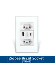 Zemismart Tuya ZigBee 10A Brazil Socket with Light Switch Alexa Google Home Siri Control 110V 240V Wall Outlet Via ZMHK-01 Hub