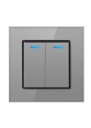 DXDXTT Push Button Light Switch 2 Way Stair Wall Switches 220V LED Tempered Glass Panel EU Standard 1/2/3 Gang Home Improvement