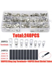 260/240/60CPS Assortment Auto Car Copper Toroidal Arm Wire Crimp Connector Bare Battery Terminal Cable Soldered Connectors Kit