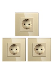 Bingobic Electrical Plugs EU Standard 16A Wall Socket Crystal Glass Panel Plug Electrical Outlet For Home Improvement