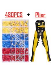 480/280pcs Insulated Cable Electrical Wire Connector Crimp Spade Butt Loop Fork Loop Lugs Rolled Terminals Assorted Kit Plier