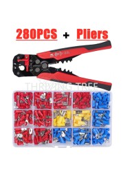 328/280pcs Insulated Spade Butt Loop Fork Loop Lugs Rolled Terminals Electrical Cable Crimp Connector Wire Stripper Plier