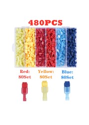 120/480pcs T-Tap Wire Connectors, Self Stripping Quick Splice Electrical Wire Terminals, Male Quick Cut Spade