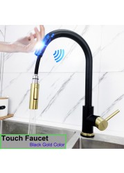 Gold Touch Filter Kitchen Mixer Tap Dual Handle Hot Cold Brass Kitchen Sink Faucets Smar Sensor Touch Pull Out Kitchen Faucets