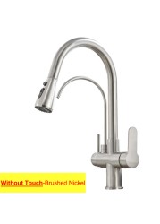 Gold Touch Filter Kitchen Mixer Tap Dual Handle Hot Cold Brass Kitchen Sink Faucets Smar Sensor Touch Pull Out Kitchen Faucets