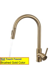 Gold Touch Filter Kitchen Mixer Tap Dual Handle Hot Cold Brass Kitchen Sink Faucets Smar Sensor Touch Pull Out Kitchen Faucets