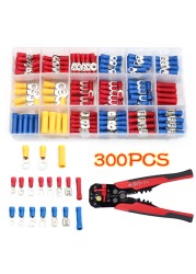 300pcs Insulated Electrical Wire Assorted Cable Connectors Crimp Spade Butt Ring Fork Set Ring Lugs Crimping Terminals Plier