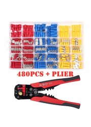 480/1200pcs assorted spade terminals insulated cable connector electrical wire assorted crimp butt loop thorn loop lugs plier