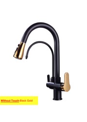 Hot Cold Touch Filter Kitchen Faucets With Sprayer Pull Down Brass Kitchen Mixer Tap Sensitive Smart Sensor Touch Kitchen Faucet