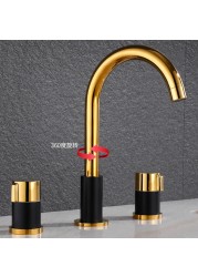 Faucet modern bathroom cabinet washbasin hot and cold double handle three-hole washbasin split three-piece faucet 01-587