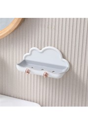 Wall Mounted Soap Holder With 2pcs Hook Creative PP Clouds Shape Soap Basket Multifunctional Bathroom Storage Rack Soap Dishes