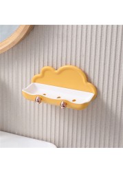 Wall Mounted Soap Holder With 2pcs Hook Creative PP Clouds Shape Soap Basket Multifunctional Bathroom Storage Rack Soap Dishes