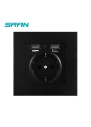 EU Power Socket,Socket With Usb Charging Port 2.1A 16A Sliver Computer Board 86mm*86mm Russia Spain SRAN Wall Socket