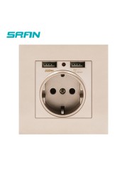 EU Power Socket,Socket With Usb Charging Port 2.1A 16A Sliver Computer Board 86mm*86mm Russia Spain SRAN Wall Socket