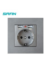 EU Power Socket,Socket With Usb Charging Port 2.1A 16A Sliver Computer Board 86mm*86mm Russia Spain SRAN Wall Socket