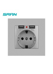 EU Power Socket,Socket With Usb Charging Port 2.1A 16A Sliver Computer Board 86mm*86mm Russia Spain SRAN Wall Socket